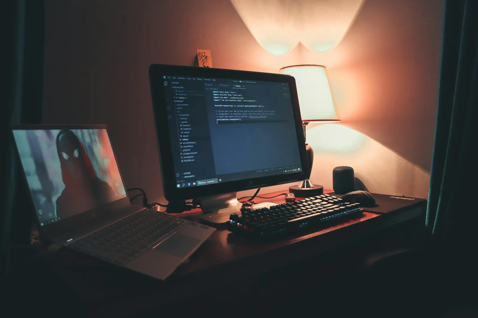 Developer working on code and art